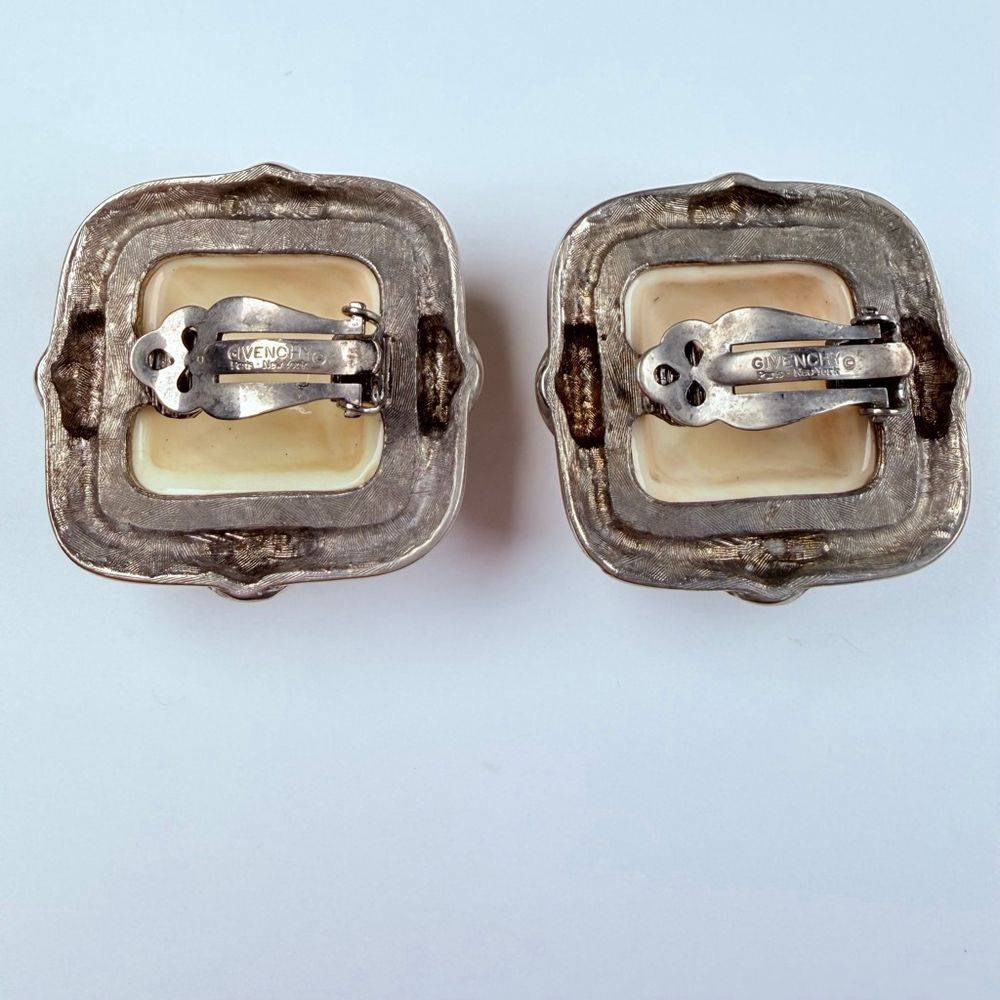 Givenchy BIG Silver Marble Cabochon Haute Couture Runway Earrings Vintage 1980's - Picture 5 of 8